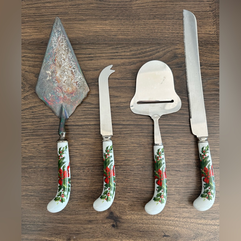 Sheffield England Christmas Holiday Holly Berries Serving Set Stainless Steel